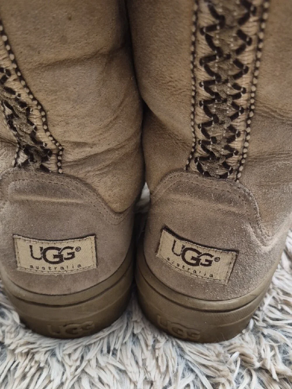 UGG Tall Shearling-Lined Suede Boots in Light Tan